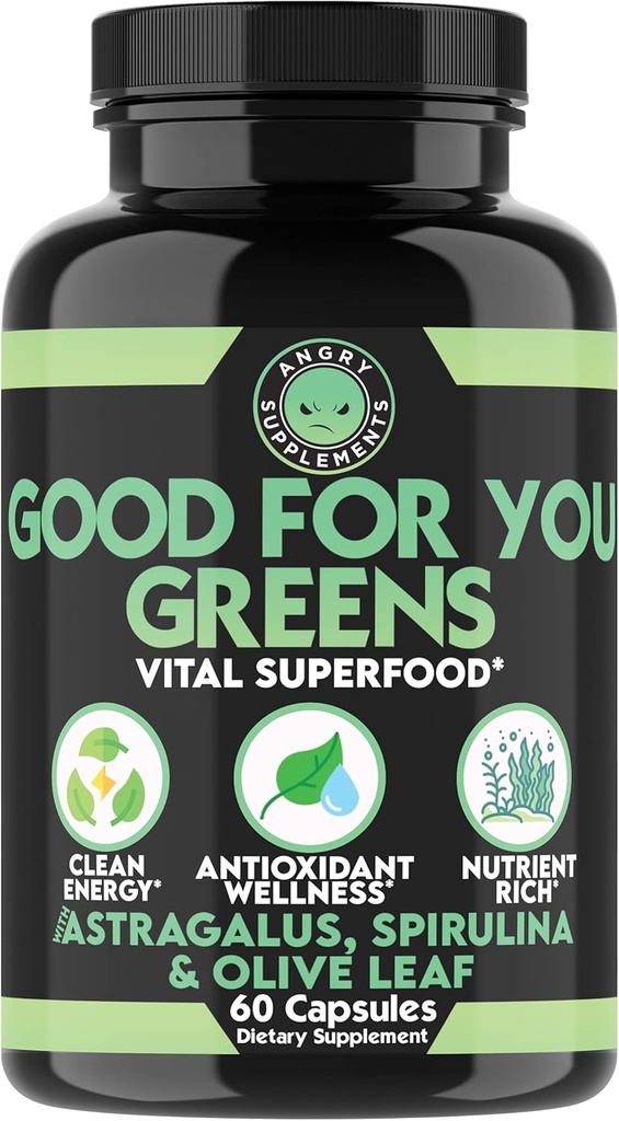 Vigased toidulisandid, mis on kasulikud teile rohelised, elutähtsad rohelised supertoidusegud immuuntoetuse suurendamiseks valem, infundeeritud Spirulina, Astragalus Juur ja Olive Leaf Juur Extract (1-pudeli)