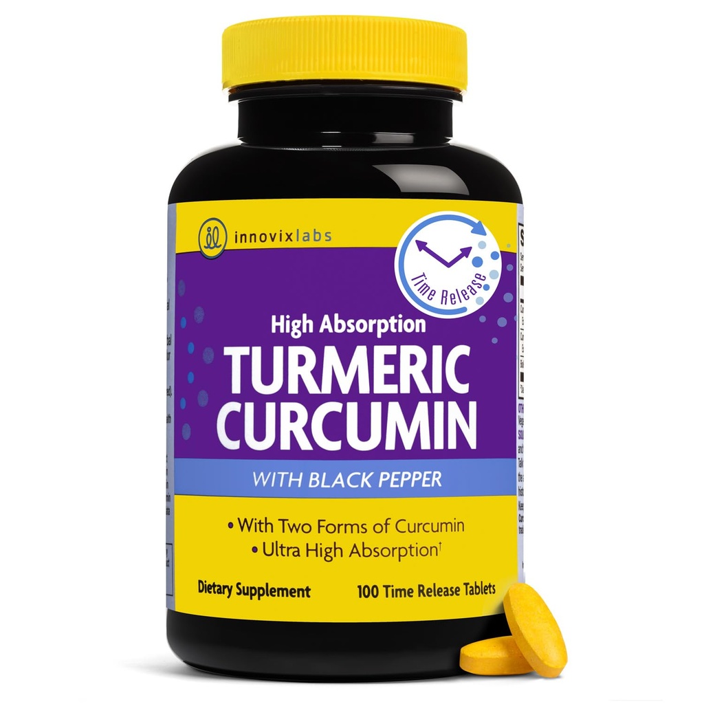 InnovixLabs Turmeric Curcumin with Black Pepper Extract - suure imendumisega kurkum ja kurkumiini toidulisandid koos bioperiiniga, C3 redukt ja kurkumiini C3 kompleks - 100 aja vabastamist tabletti