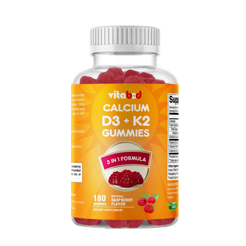 D3-vitamiin + K2-kummid - luude ja südame tervise tugi - 180 pektiinipõhist vegankummiat