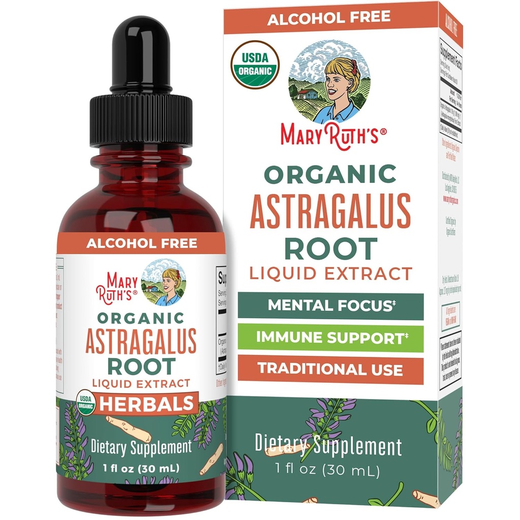 MaryRuth Organics Astragalus Juur, Suhkruvaba, USDA Orgaaniline, Astragalus Ekstrakt Immune Support and Focus, Taimsed Vedelad Tilgad, Mitte-GMO, Vegan, 1 Fl Oz
