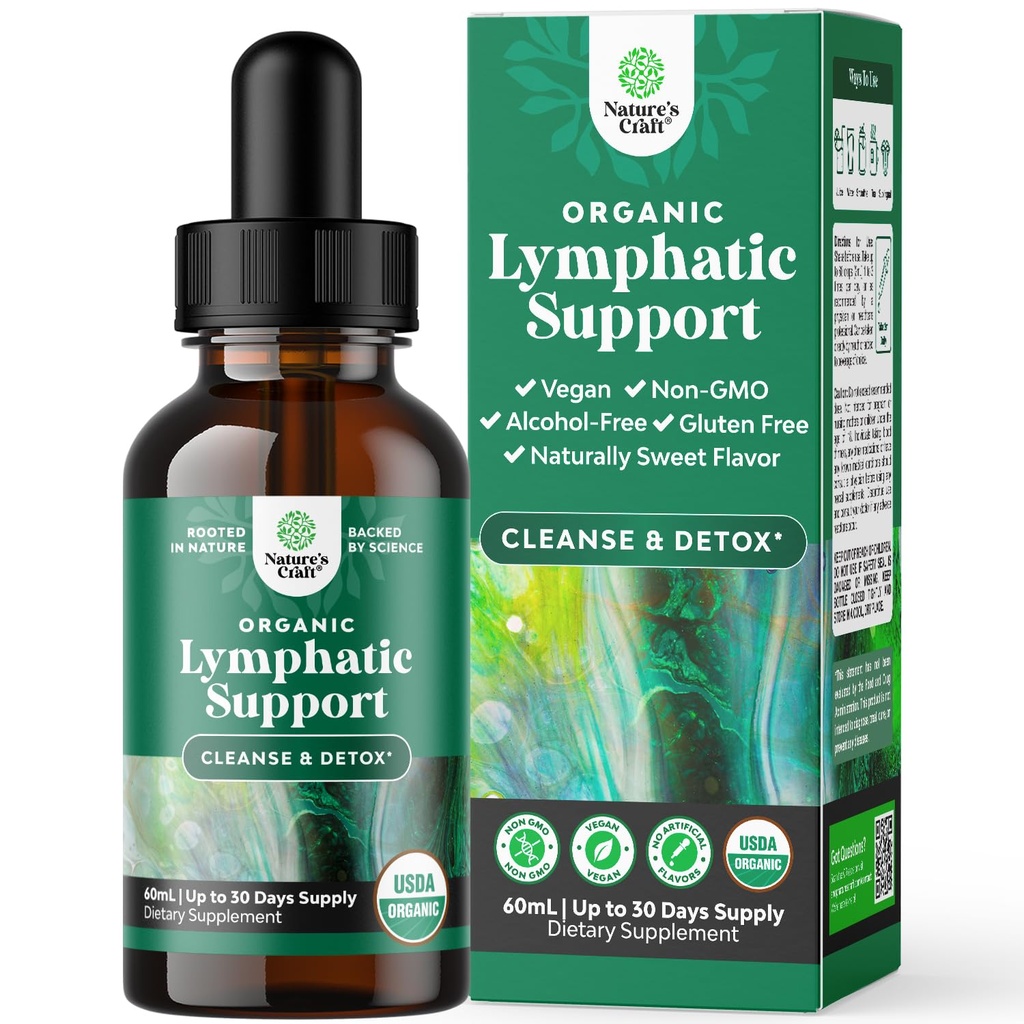 Certified Organic Lymphatic Drainage Drops - Taimne Lymphatic Cleanse ja Immune Support Supplement koos Echinacea Goldenseal & Red Clover Extract - Vegan Non GMO alkohol ja suhkruvaba - 30 Servings