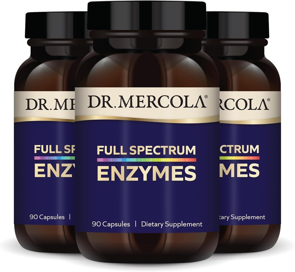 Dr Mercola täisspektri ensüümid - 22 erinevat ensüümi - toetab seedetrakti ja immuunsüsteemi tervist - aitab seedida süsivesikuid, rasvu ja valke - mitte-GMO, gluteenivaba ja sojavaba - 90 kapslit (3 pakendit)