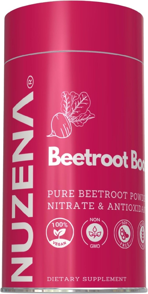 Nuzena Beetroot Boost + 1300 mg | 60 beeta Vulgaris Beet Juurpulber kapslid | Valmistatud USAs Vegan, Non- GMO & Gluten Free Nitric Oxide Booster Beet Supplement| Serving Suurus: 2 kapslit