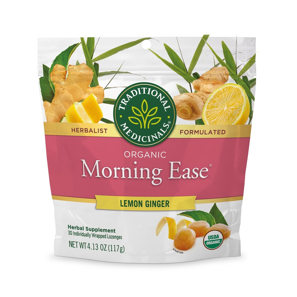 Traditsioonilised ravimid Orgaaniline, Morning Ease Lozenges, Sidrun Ingver - toetab raseduse iivelduse leevendamist ja hommikust haigust, mis on seotud normaalse rasedusega - 30 individuaalselt pakitud kreemid