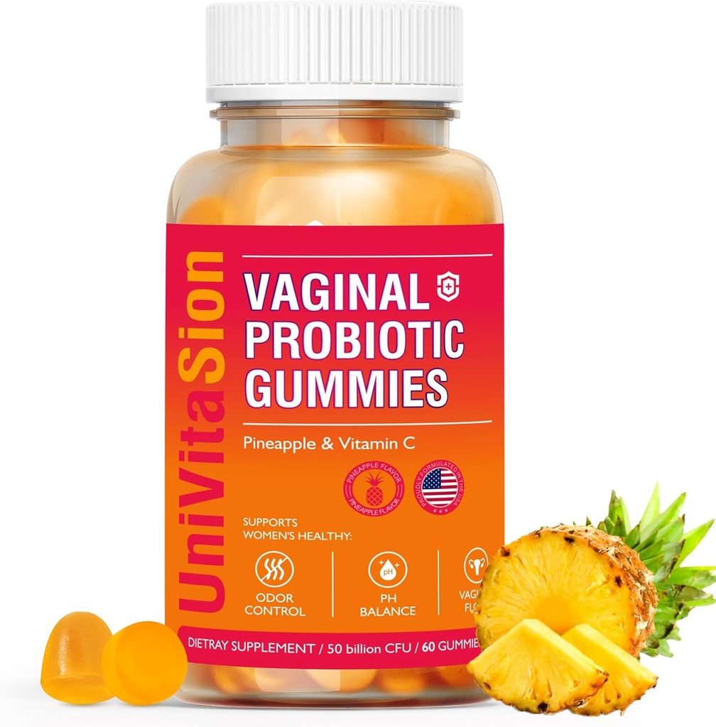 UniVitaSion vaginaalsed probiootikumid Naistele, 50 miljardit CFU-d - PH tasakaal, tupe lõhn, tupefloora, naiste pärmiinfektsiooni ravi, C-vitamiin immuunsuse tervisele, Havai ananassimaitse