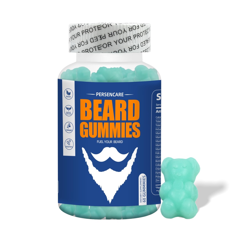 Big Beard Growth Gummy for Men, 60 Blueberry Flavored Gummies, with 10K MCG Biotin B12 Collagen and Elite Beard Hair Grooming Nutrients & Vitamins, Grow Stronger, Longer, Thicker & Fuller Beard