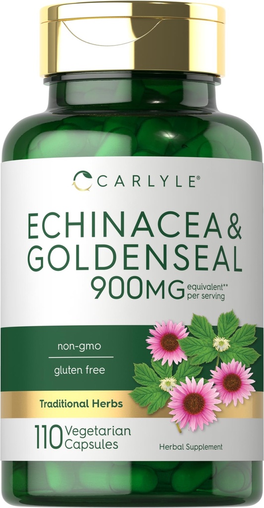 Carlyle Echinacea Goldenseal Capsules | 110 Count | 900mg | Taimetoitlane, mitte-GMO, Gluteenivaba