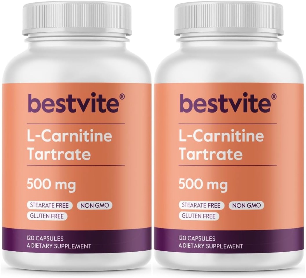 BESTVITE L-karnitiin Tartraat 500 mg kapsli kohta (240 kapslit) (120x2) - Steaate ei ole - mitte GMO - gluteenivaba