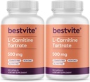 BESTVITE L-karnitiin Tartraat 500 mg kapsli kohta (240 kapslit) (120x2) - Steaate ei ole - mitte GMO - gluteenivaba