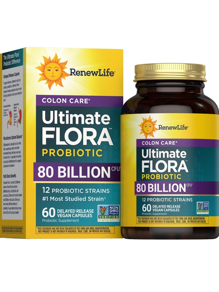 Renew Life Probiootiline Colon Care Probiootiline Kapslid, Daily Supplement pakub Colon Support, L. Rhamnosus GG, Dairy, Soja ja gluteenivaba, 80 miljardit CFU, 60 Count