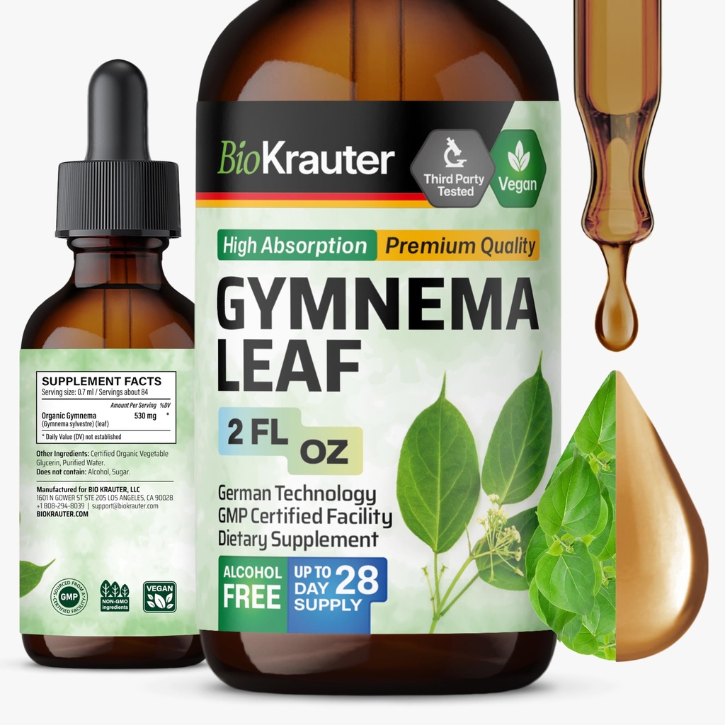 BIO KRAUTER Gymnema Sylvestre ekstrakti tilgad - alkoholi- ja suhkruvaba - Vegan Gymnema Leaf Extract 2 Fl.Oz.
