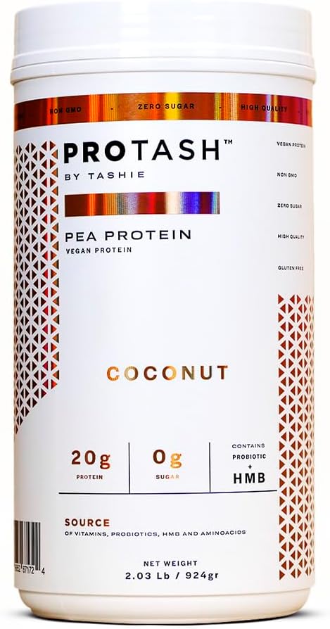 Veganvalgu pulber TASHIE poolt - orgaaniline taimepõhine valgupulber BCAA, HMB & probiootikumidega, nullsuhkur, mitte-GMO, gluteenivaba, NSF sertifitseeritud, 28 serveerimist - kookosvalgu pulber