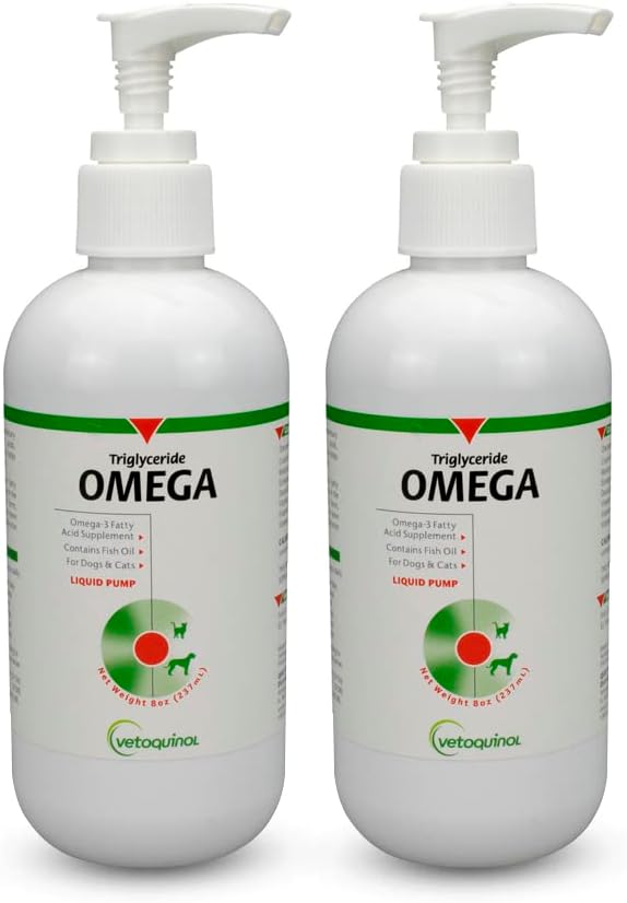 Vetokinool Triglütseriid Vedelik Omega 3 Täiendus koertele ja kassidele, Vedel kalaõli Lisand w / EPA ja DHA, Soodustab Naha, Coat, Liigese ja Immuuntervise, Omega 3 Kalaõli koertele ja kassidele, 8oz, 2 Pack