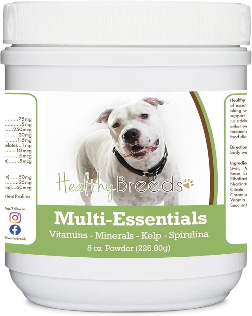 Tervislikud tõud Pit Bull, Valge, Multi-Essentials Pulber koertele - ideaalne toidulisand vitamiine, mineraale ja antioksüdante oma koerale - 8 oz