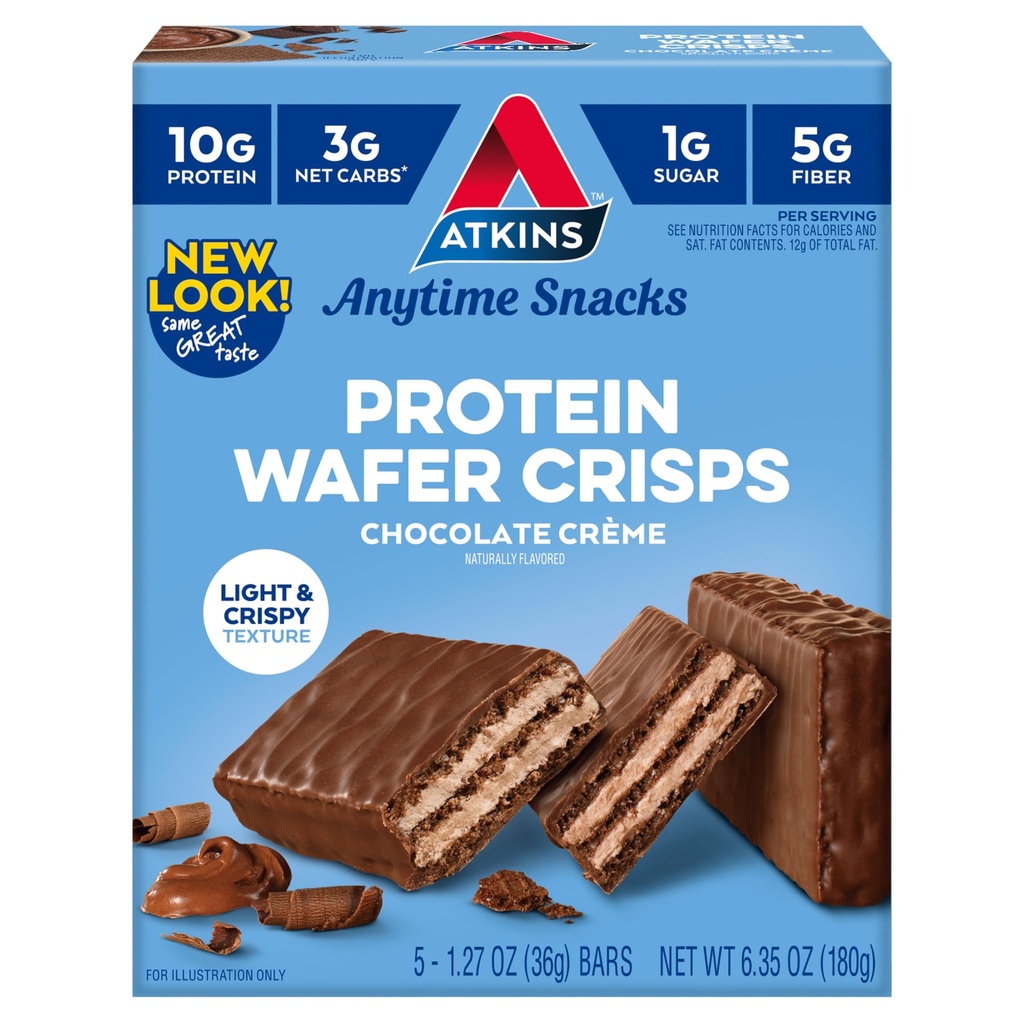 Atkins Chocolate Crème Protein Wafer Crisps, Valgumagu, 4g Net Carb, 1g Suhkur, Kõrge Kiud, Keto Sõbralik, 5 Count