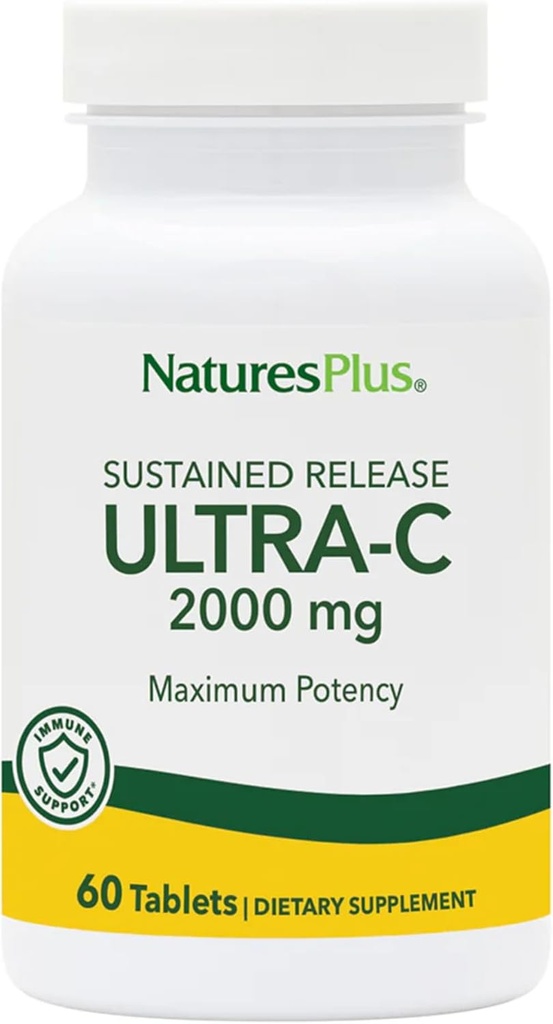 NaturesPlus Ultra-C 2000 mg - 60 tabletti - C-vitamiin koos roosipuustega - Immuunsus ja antioksüdantide tugi - taimetoitlane, gluteenivaba - 60 serveerimist