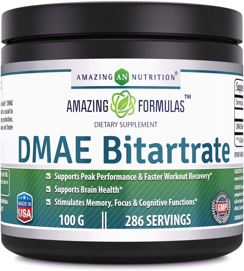 Amazing Formula DMAE Bitartraat Pulber Lisa | 100 Grams | 286 Servings | Mitte-GMO | Gluteenivaba | Valmistatud USAs