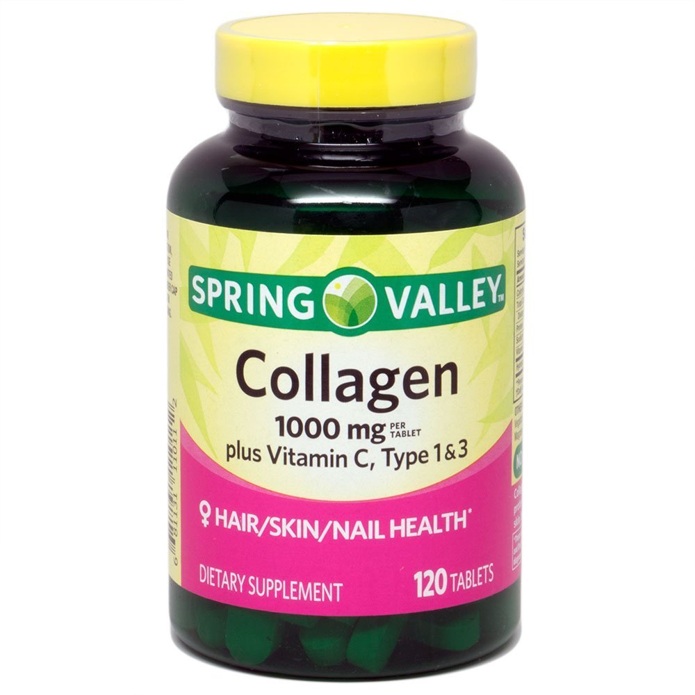 Spring Valley kollageen 1000 mg tableti kohta, pluss C-vitamiin, tüüp 1 ja 3, 120ct võrra