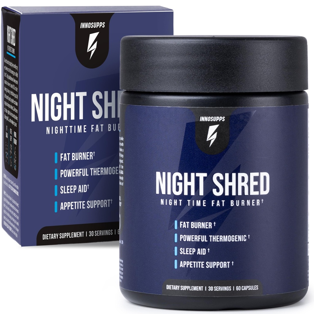 InnoSupps Night Shred Fat Burner ja Natural Sleep Support | Ashwaganda, 5-HTP, CLA, melatoniin | isu vähendav | Kaalulangus Toetus Öine rasva põletamine (60 taimekapslit)