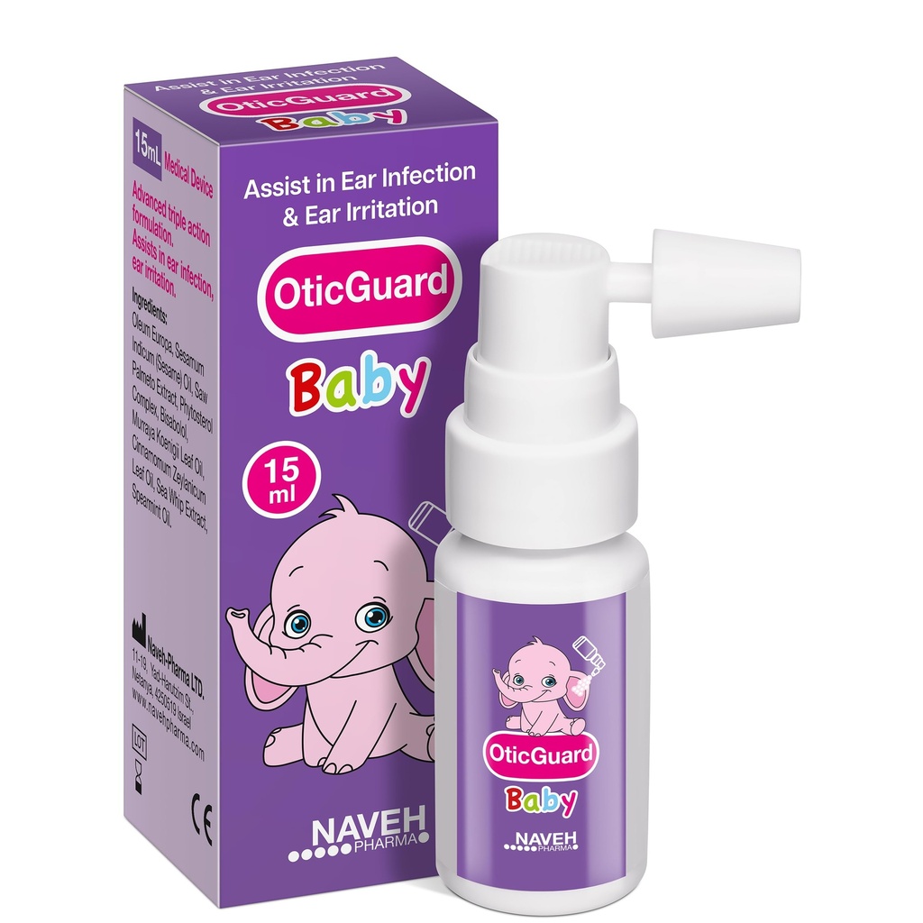 NAVEH PHARMA Otic Guard Baby Ear Drops – Natural Ear Oil for Ear Wax Emoval & Infection Relief – õrn kõrvapuhastaja imikutele, väikelastele ja lastele – Soojendab sügelevad kõrvad ja ujujakõrv