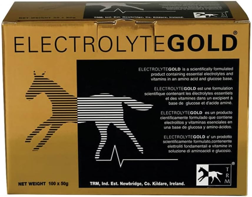 TRM Elektrolüüt Kuldse Jõudluse Hobuse Sööt Lisa Elektrolüütide Täiendamiseks | Võitleb Väsimust | Sisaldab Vitamiine C & E - 100 Qty x 1.76 oz (100 Qty x 50g) - 100 Qty x 1.76 oz
