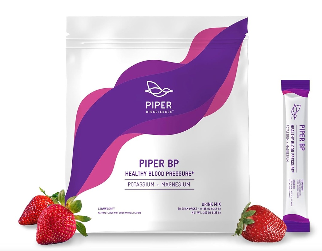 Piper Biosciences Vererõhujook Segu kaaliumtsitraadi ja magneesiumtsitraadi pulbriga (Vegan, Non-GMO): 30 kleeppakendit