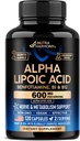 Alpha Lipoic Acid 600mg - ALA täiendus Antioksüdant närvide, energia ja ainevahetuse tugi - ekstra tugevus Benfotiamine, B1 & B12 - Lab testitud, Non-GMO & Vegan - 120 kapslit, 2 kuu pakkumine