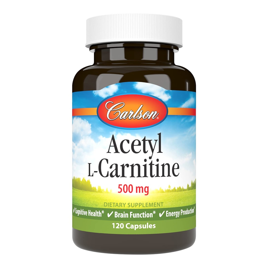 Carlson - Atsetüül L-karnitiin, 500 mg, kognitiivne tervis, ajufunktsioon ja energiatootmine, 120 kapslit