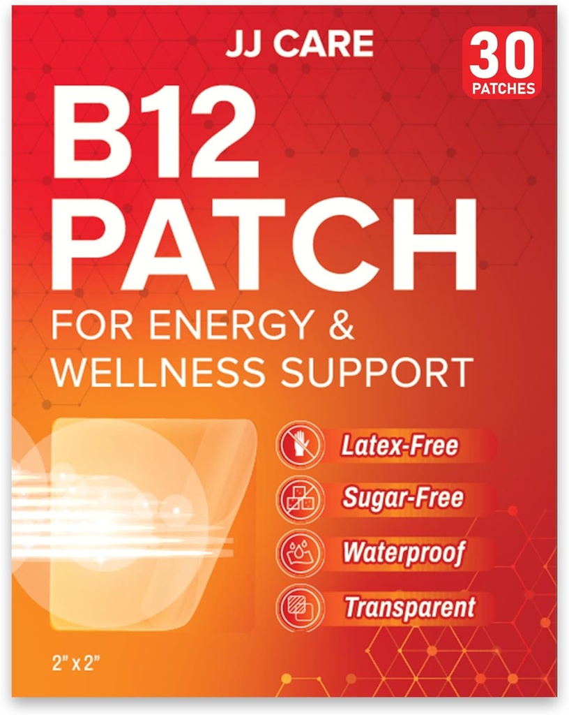 JJ CARE B12 Patch (pakk 30), isekleepuv looduslik segu aktuaalne päevane B12 energiapakid, 1 kuu pakkumine
