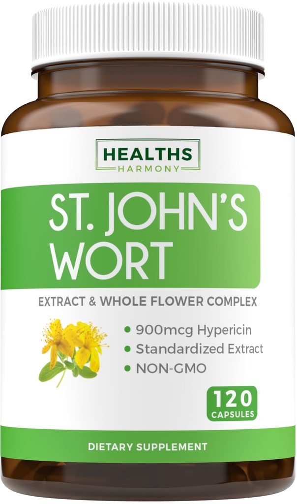 St John's Wort kapslid - Võimas ja võimas Saint John's Wort Extract & Whole Herb Complex standardiseeritud 900mcg Hypericin tasakaalustamiseks Daily Mood Support - Vegan Non-GMO & Lab Verified (120 Caps)