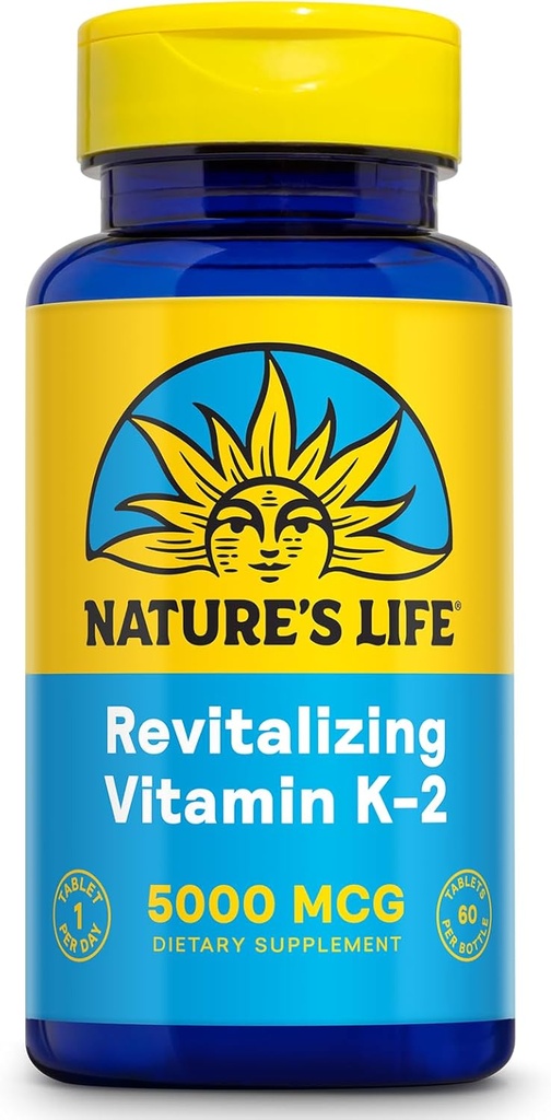 Nature's Life Revitalizing Vitamin K2 - Bone Health, Artery and Heart Health Support - High Potency Vitamin K Supplement as Vitamin K2 MK4-60 Day Guarantee, Lab Verified - 60 Servings, 60 Tablets