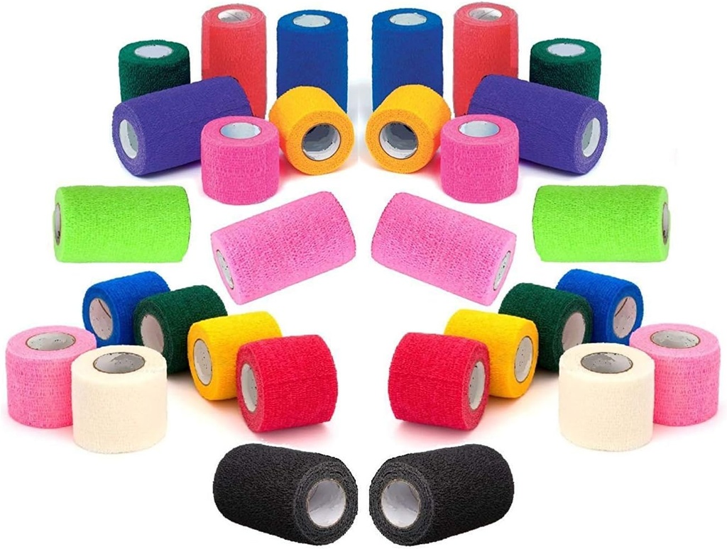 Prairie Horse Supply Vet Wrap Tape Bulk (Assorted Colors) (6 Pack) (4 tolli lai) Vet Wrap Medical esmaabi Tape Iseseisev kleepuv adherent pahkluu randmele ja turse