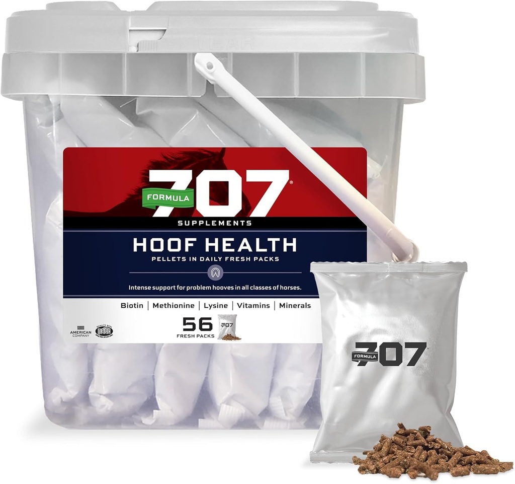 Vormel 707 Hoof Health Hobuste täiendus, igapäevased värsked pakendid, 56 päeva pakkumine - biotiin, aminohapped ja mineraalid, et parandada ja toetada tervislikke hobuste sõrasid