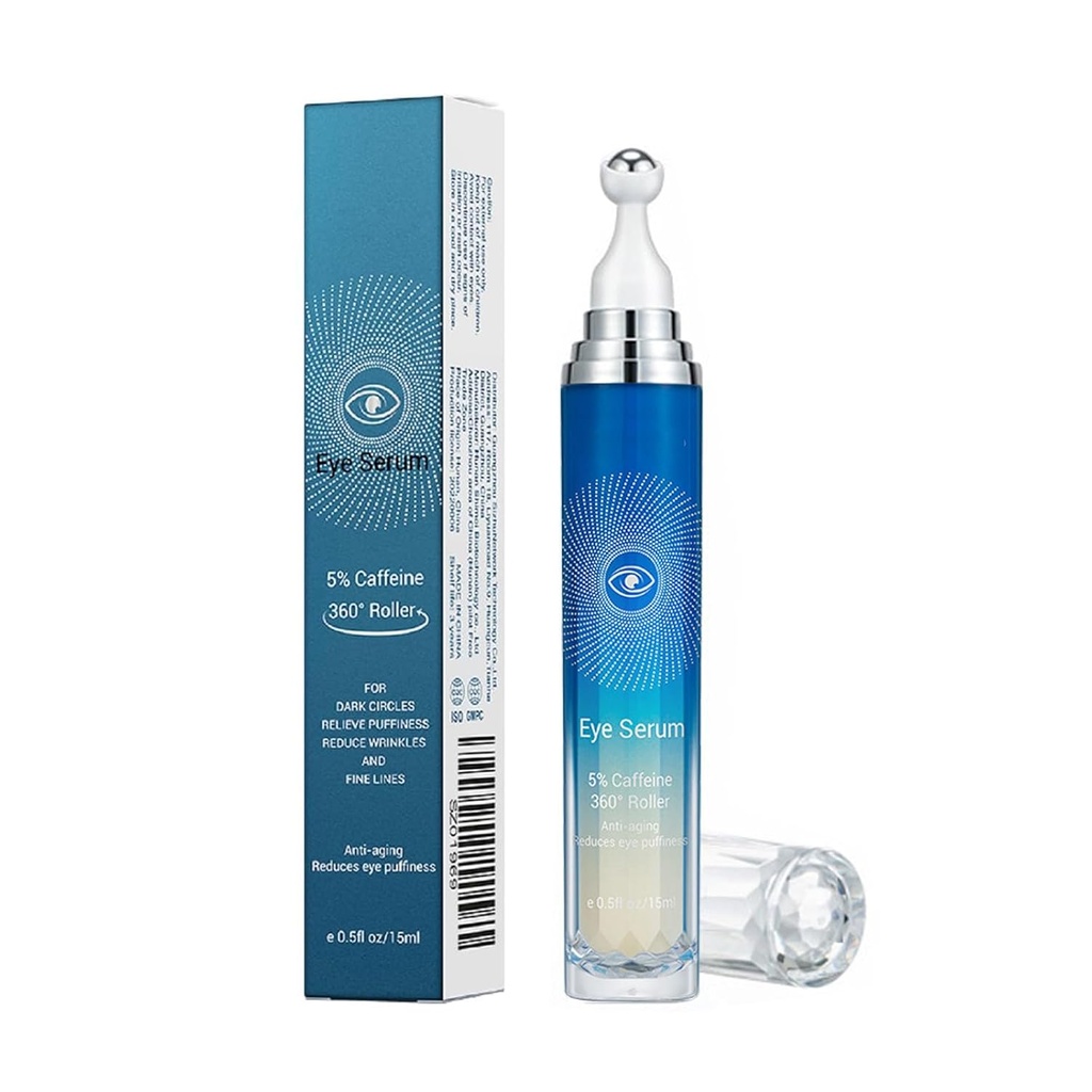 5% kofeiini silma seerum, anti-Aging Under Eye Roller Cream Dark Circles Puffiness kortsud ja peened jooned, Korea EyeCare Cream 360° Massage Ball, EyeBags ravi meestele ja naistele