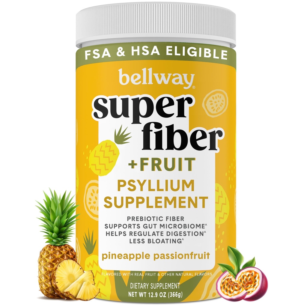 Bellway Super Fiber Pulber + Puuviljad, Suhkruvaba Orgaaniline Psyllium Husk Pulber Fiber Täiendus Regulaarsuse, Bloating Relief & Seedetrakti Tervis, Taimepõhine, Ananass Passion Fruit (50 Servings)