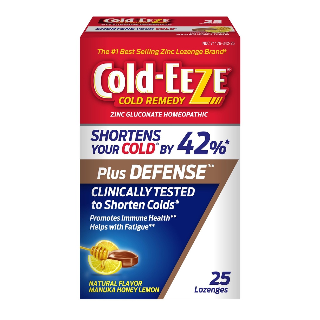 Cold-Eeze Plus Defense Natural Manuka Honey Sidrun Tsink Lozenges, Homöopaatiline Külma Ravim, Lühendab Ühised Külma Sümptomid, Soodustab Immune Health, Sambucus Nigra, Echinacea ja Rose HIPS, 25 Ct.