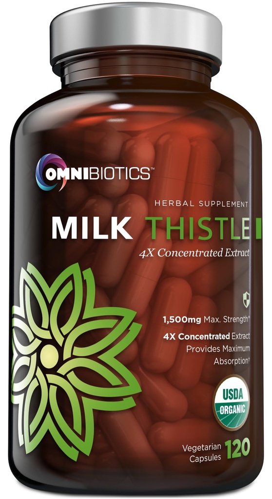 OmniBiotics Orgaaniline Piimaohakas Lisa 1500mg – 4X Kontsentreeritud Ekstrakti Silymarin – kõrge potentsi Maks Detox & Support – 120 Vegan Kapslid