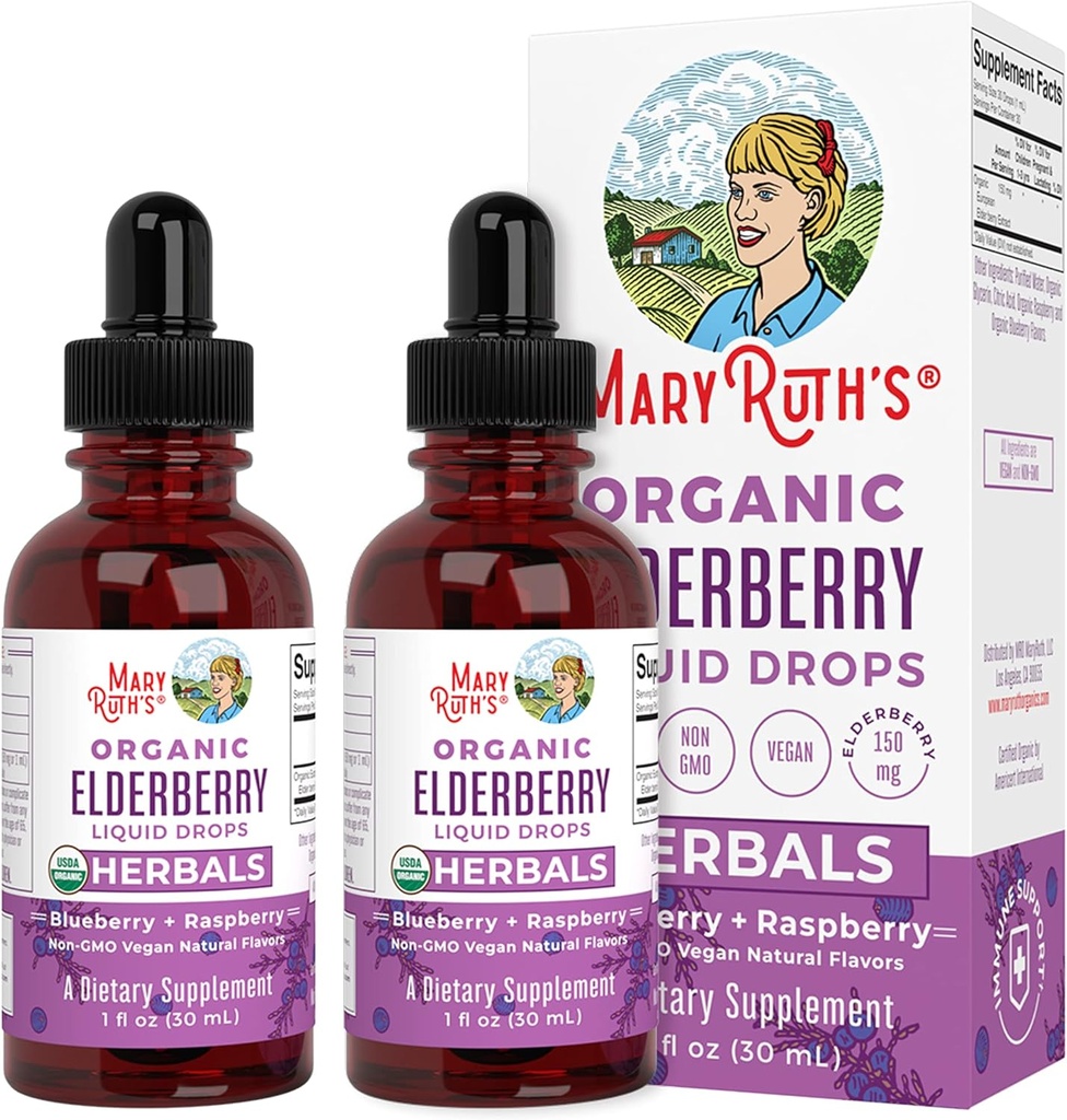 Elderberry Syrup | USDA Organic Elderberry | Sugar Free Adults & Kids Immune Support Supplement for Ages 1+ | Clean Label Project Verified, Vegan, Non-GMO, Gluteenivaba | 1 Fl Oz (2 Pack)