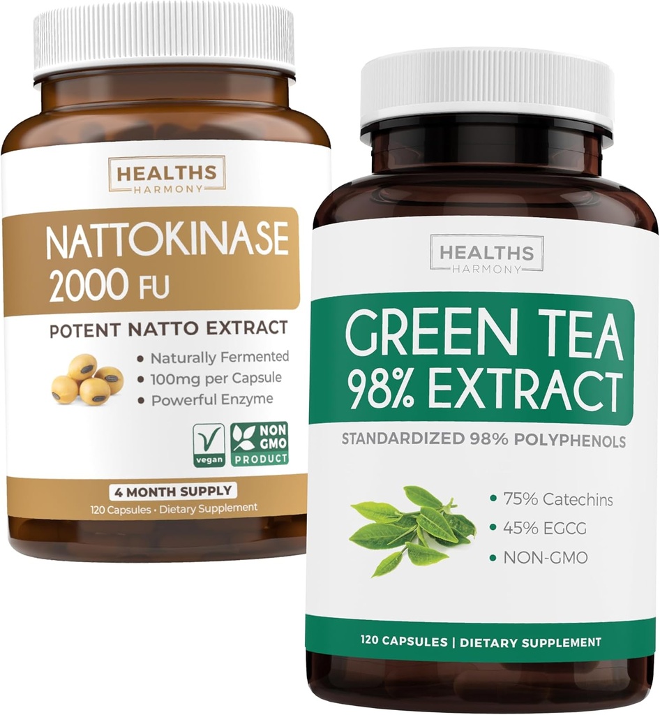 Nattokinase ja roheline tee (2-kuuline pakkumine) Green Vitality Boost - Nattokinase 2000 FU võimas looduslikult kääritatud sojaoad -120 Caps & Green Tee ekstrakt 98% EGCG (GMO) looduslik ainevahetuse suurenemine