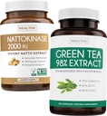 Nattokinase ja roheline tee (2-kuuline pakkumine) Green Vitality Boost - Nattokinase 2000 FU võimas looduslikult kääritatud sojaoad -120 Caps & Green Tee ekstrakt 98% EGCG (GMO) looduslik ainevahetuse suurenemine