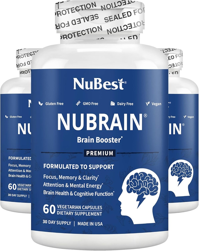 NuBrain - Advanced Brain Booster - Parandage mälu, keskendumist ja selgust B6-vitamiini, Ginkgo Biloba, Bacopa Monnieri & More - Aju täiendus meestele ja naistele - 3 Pack | 3 kuud pakkumine