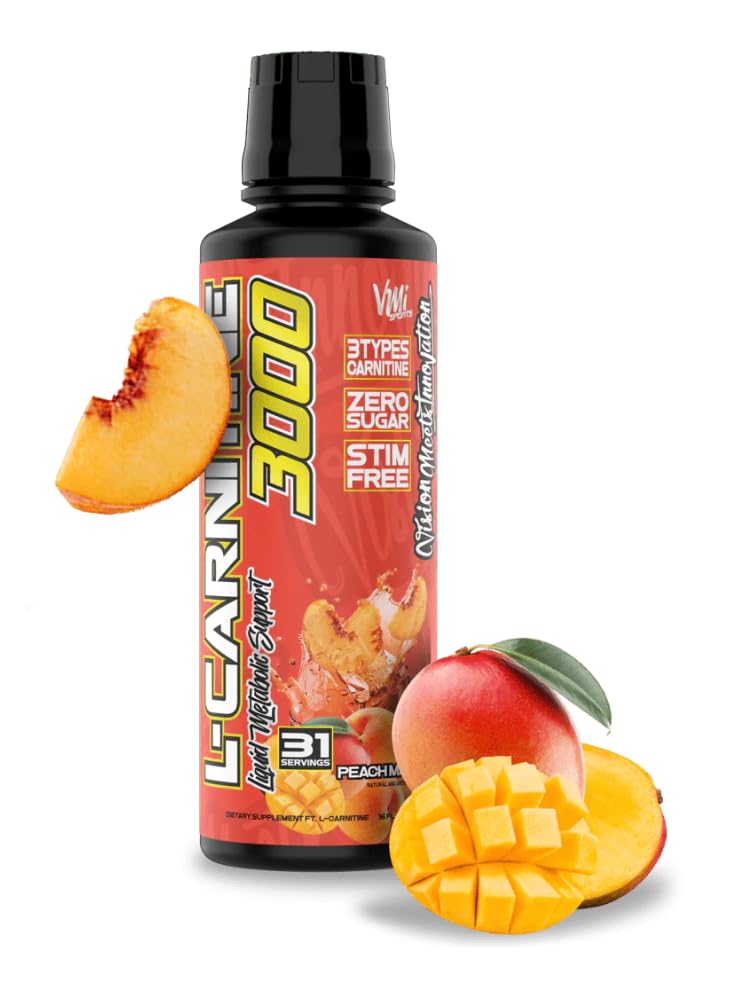VMI Sports L-karnitiin 3000 Vedel | 3000 mg karnitiinilisand | Zero Calorie Zero Sugar Keto Sõbralik meestele ja naistele - Suur maitse| 31 Servings (Peach Mango, 16 fl. oz.)
