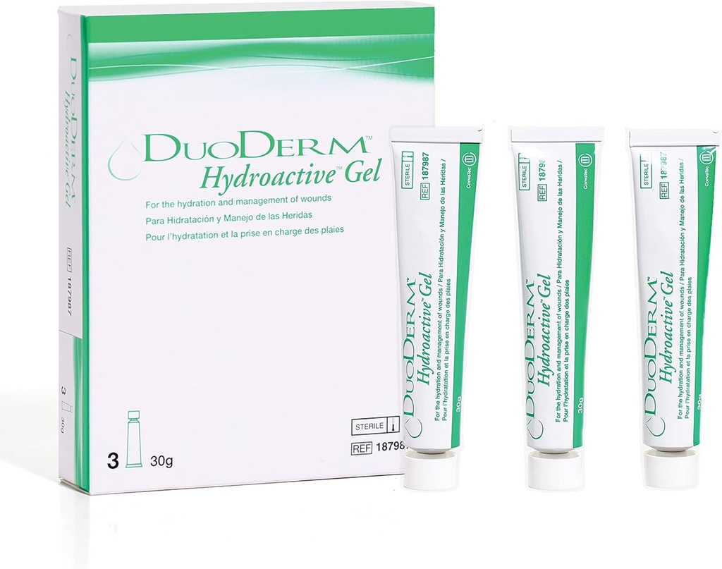 ConvaTec DuoDERM Hydroactive Sterile Gel, 30 Grams Tube for Management of Partial and Full-Paksus Haavad, Aids Autolytic Debridement, 187987, Box of 3 Tubes