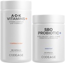 Codeage Daily ADK Vitamiin ja probiootiline Bundle – A-vitamiini retinüülpalmitaat, D3-vitamiini kolekaltsiferool, K-vitamiin, 50 miljardit CFU SBO probiootiline segu, Non-GMO