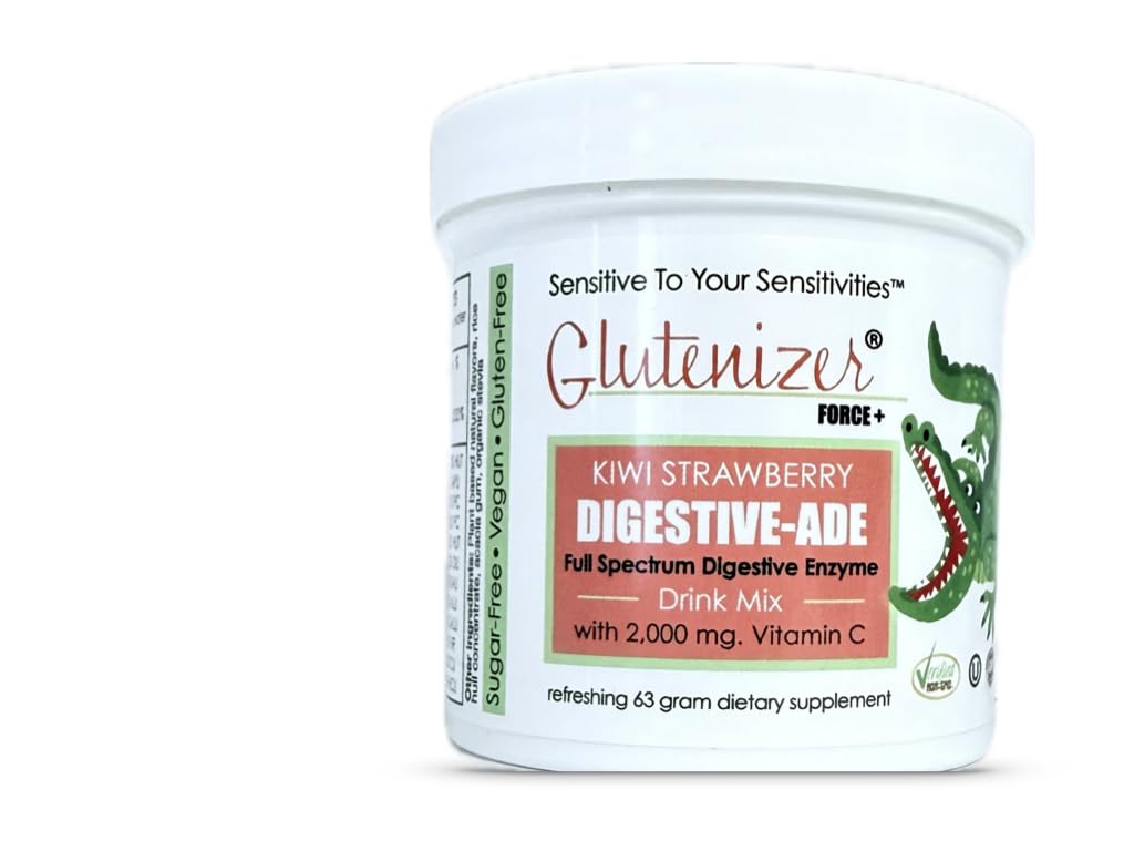 Piisav C - Glutenizer Force Plus Kiwi-Maasikas Digestive-Ade joogisegu - looduslikult efektiivne, Premium, täisspektriga ensüümi segu 2000 mg. C-vitamiin - happe refluks, seedelahus