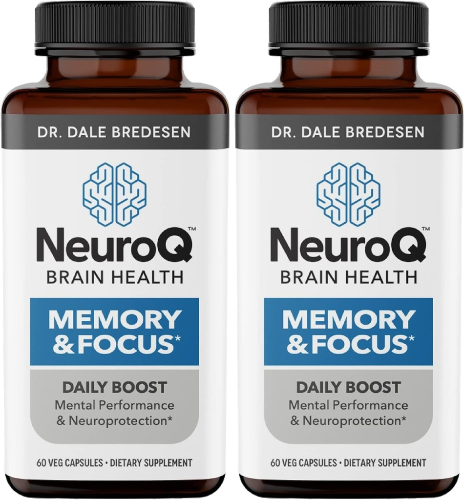 NeuroQ mälu ja fookus - suurendab kognitiivset jõudlust ja ajufunktsiooni - Dr Dale Bredeseni neuroprotektiivne valem - Gotu Kola Ginkgo Fosfatidüülseriin & Propolis - 60 kapslit (pakk 2)