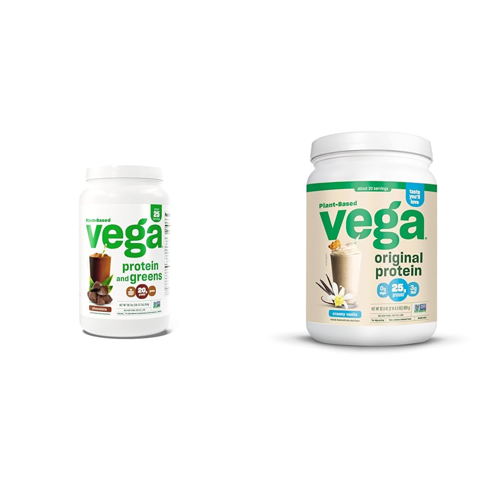 Vega valk ja rohelised valgupulber, šokolaadi ja originaalvalgu pulber, kreamy Vanilla taimepõhine valgujoogisegu vee, piima ja smuutide jaoks, 32,5 oz