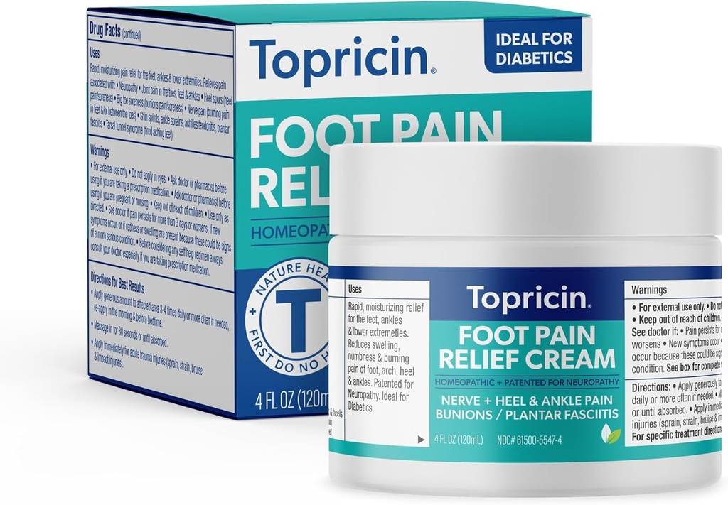 Topricin Foot Pain Relief Cream - looduslik ja lõhnavaba niisutav kreem, 4 untsi - Jar
