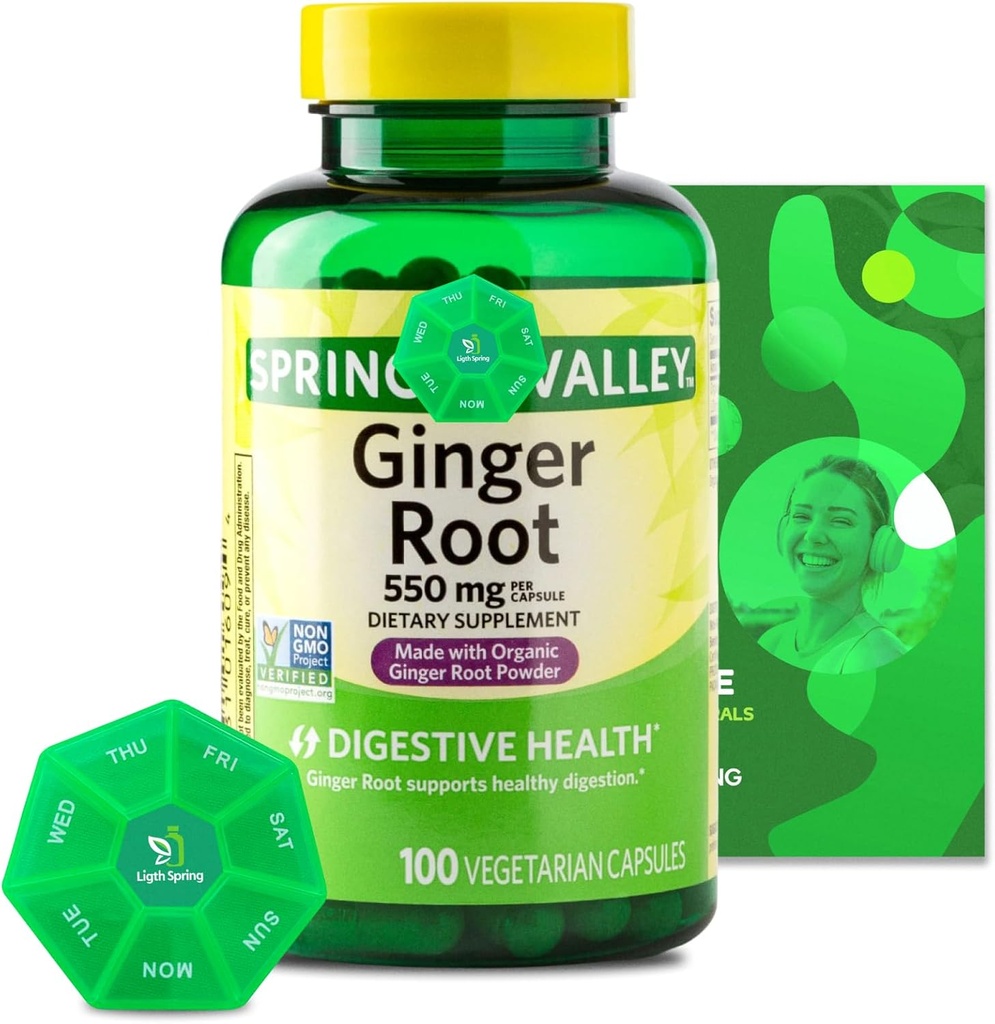 Ingveri juur 550 mg, 100 taimset kapslit koos Bundle eksklusiivsete vitamiinide ja mineraalidega - A kuni Z - parem Ligth&Skevade juhend