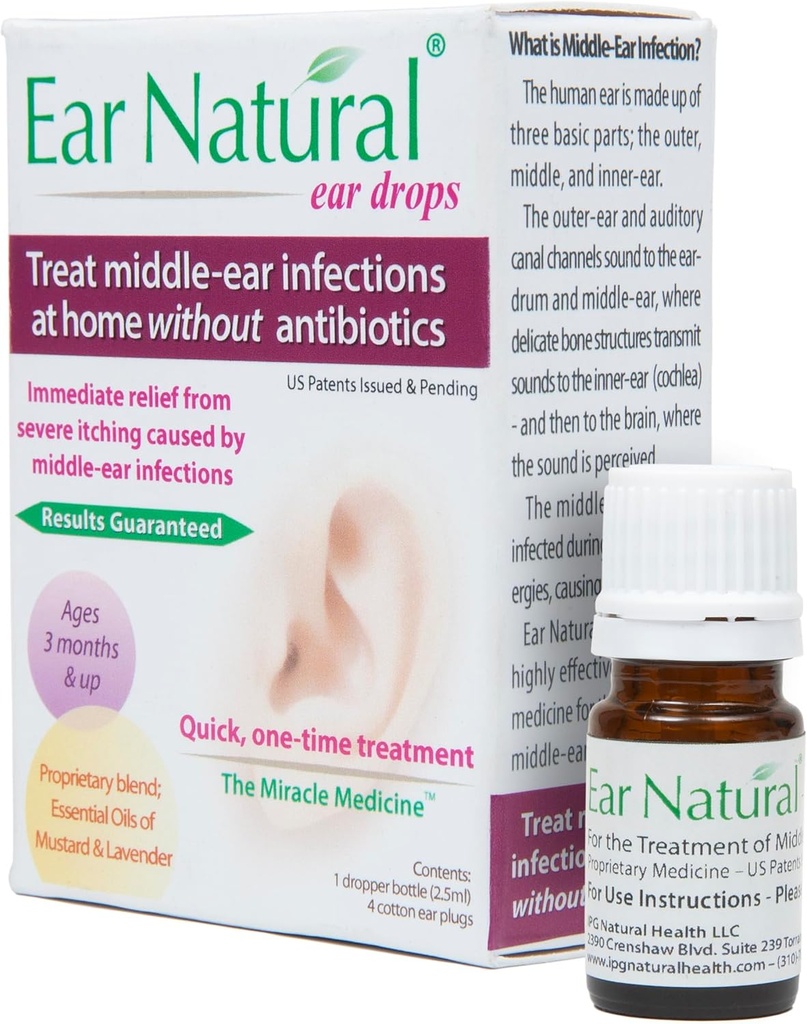 EarNatural® - Keskkõrvainfektsioonide, kõrvavalu, sügeluse ravi - leevendus vähem kui minutiga - ühes ravis - 100% looduslikud koostisosad, valmistatud USA-s - USA patendid välja antud ja ootel